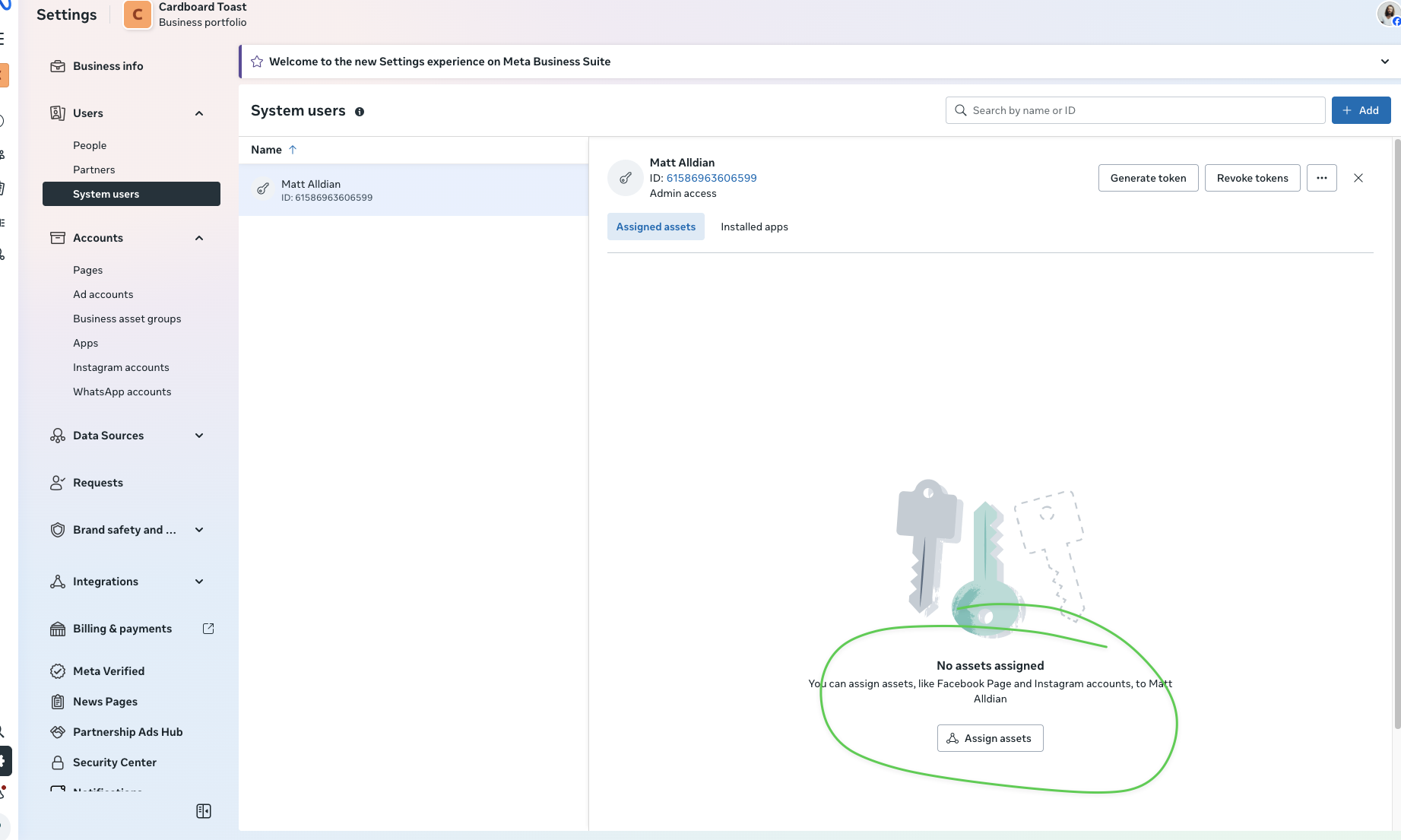 Assign assets button
